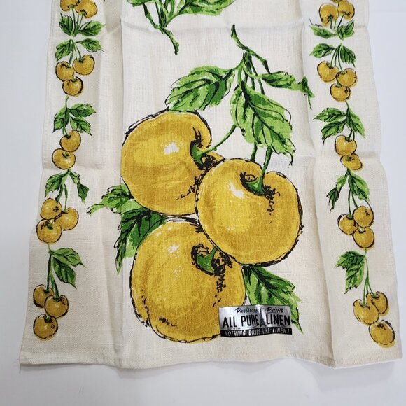 Vintage Parisian Yellow Cherries Linen Tea Towel - Picture 3 of 4